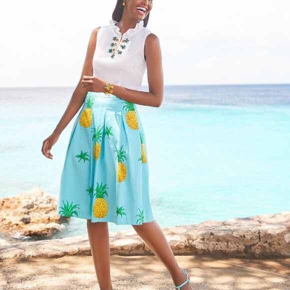 Talbots Pineapple Print Pleated Full Skirt 6P - Picture 3 of 9